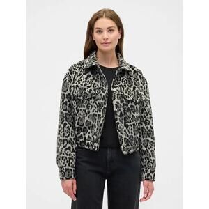 GAP Relaxed Cropped Textured Icon Jacket in Gray Leopard Size Large